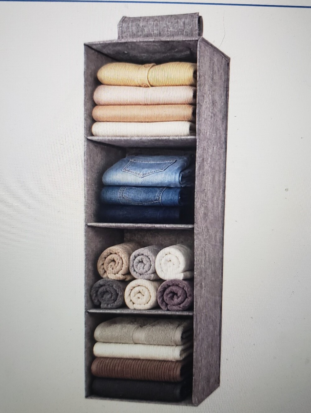 New Gray Hanging Closet Organizer 4-Shelf Collapsible 31.5"H X 10.6"W X 10.6"D